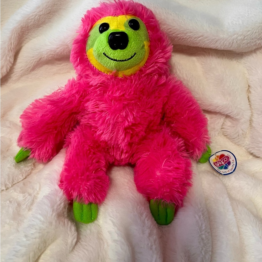 Vibrant Pink and Green Stuffed Sloth Toy